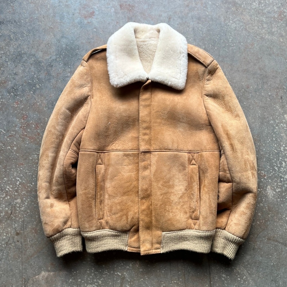 VTG 80s Raleghs Sheepskin Shearling Wool Lined Suede Leather Bomber Jacket 38
